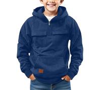 Boys Hoodies Half Zip Hooded Pullover Long Sleeve Oversized Sweatshirts with Pockets Tween Boy Vintage Solid Hooded Cargo Sweatshirts Outdoor Autumn Winter Athletic Pullover (Blue, 14-15 Years)