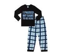 Boys I Paused My Game to Be Here Gaming Grey Black Checked Long Pyjama Set (10-11 Years)