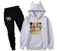 Boys Incredibox Sprunki Sweatshirt Set Kids Sprunki Incredibox Hoodie and Pants 2Pcs Set Sprunki Merch (grey,120cm,3 Years,4 Years)