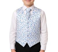 Boys Ivory Satin Waistcoat & Cravat Set - Royal Blue Scroll Pattern - Formal Wedding Outfit (Ages 1-14 Years) Stylish Elegance for Young Gentlemen (UK, Age, 1 Year, 2 Years, Regular, Royal Blue)