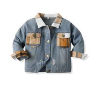 Boys Jean Jacket Plaid Distressed Denim Trucker Coats, Kids Button Down Biker Bomber Jackets Ripped Distressed Washed Classic School Coats Outerwear 18 Months Yellow