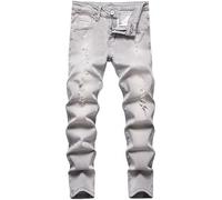 Boys Jeans Size 8 Vintage Skinny Fit Denim Jeans Ripped Destroyed Distressed Stretch Stylish Fashion Moto Denim Jeans Pants Grey