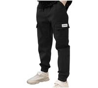 Boys Joggers Slim Fit Elasticated Waist Cargo Trousers Cuffed Ankles Classic Parachute Trousers Travel Leisure Jogging Bottoms Casual Printed Trekking Sports Games Black 13 Years