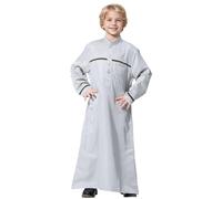 Boy's Kids Beige Thobe Emirati Jubba Islamic Clothing Kaftan Eid String Tassel Arabic Thobe Muslim Long Sleeve Kaftan Crew Robe National Costume Teenage Boys Embroidered Robe Set Arab Children