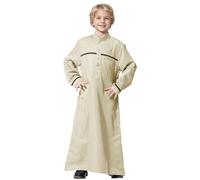 Boy's Kids Beige Thobe Emirati Jubba Islamic Clothing Kaftan Eid String Tassel Arabic Thobe Muslim Long Sleeve Kaftan Crew Robe National Costume Teenage Boys Embroidered Robe Set Arab Children