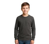 Boys Kids Long Sleeve T-Shirt Top Cuffed Crew Neck Plain Jersey Tee Top Adults Casual Wear (Charcoal, 15-16Y)