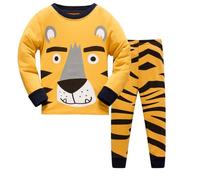 Boys Kids Pyjamas Sets Long Sleeve Top and Pants Round Neck Cute Tiger Print Sweatshirt and Legging Trousers Sleepwear Clothes 2 Piece Pajama Set Fall Winter Clothes Set 2-8 Years (Yellow, 4-5 Years)