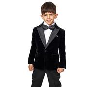 Boys Kids Velvet Tuxedo Jacket Children Wedding Party Tailored Fit Dinner Blazer [KD-BLZ-Dinner-Tim-Black-8]