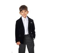 Boys Kids Velvet Tuxedo Jacket Children Wedding Party Tailored Fit Dinner Blazer [KD-BLZ-GARY-BLACK-10]