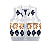 Boys Knitted Tank Tops Cotton Sleeveless Jumper Button Down Plaid Sweater Pullover Vest Pullover Grey 6-7 Years