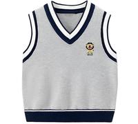 Boys Knitted Vest Knitwear Sleeveless Sweater Kids V Neck Preppy Style Gilets Jumper Pullover Cotton Grey 4-5 Years