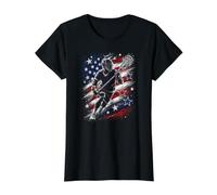 Boys Lacrosse American Flag Midfielder Fast Break Pride Value Graphic T-Shirt, Women, Black, S