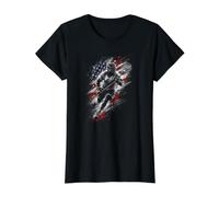 Boys Lacrosse Patriotic Attack Player Stars Stripes Value Graphic T-Shirt, Women, Black, M