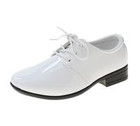 Boys Leather Shoes Size 8 Solid Colour Patent Shoes Casual Low Top Flat Shoe Pointed Toe Lace Up Shoe British Formal Loafers Non Slip Suit Loafers Comfort Fit Walking Boot Slip On Loafer White