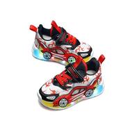 Boys Light-Up Car Sneakers - Kids LED Flashing Trainers, Cartoon Car Design, Comfortable Casual Shoes for Toddler & Little Boys Red