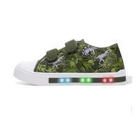 Boys Light Up Trainers Kids Summer Canvas Shoes Toddler Outdoor Indoor School Shoes with Hook and Loops Green Dinosaur Size 7 UK Child