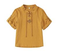 Boy's Linen Shirt Long Sleeve Retro Lace Up Shirts for Medieval Costume Renaissance Pirate Tops Scottish Ghillie Shirt Viking Clothing