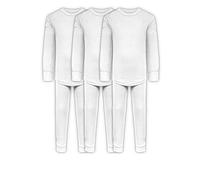Boys Long John Ultra-Soft Cotton Stretch Base Layer Underwear Sets / 3 Long Sleeve Tops + 3 Long Pants - 6 Piece Mix & Match (3 Sets / 6 Pc -White, 12/14)