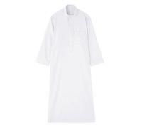 Boys Long Muslim Thobe Kids Islamic Prayer Clothes Long Sleeve Mock Neck Ramadan Cardigan Suit Loose Festival Fitting Abaya Kaftan Thobe Comfortable Arabic Outfits Eid Clothes (White, 9-10 Years)