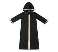 Boys Long Sleeve Muslim Hooded Kaftan Open Front Islamic Ramadan Long Thobe Teen Kids A-Line Embroidery Summer Soft Eid Prayer Abaya Outfits Solid Loose Fit Long Dress Toddler (Black, 7-8 Years)