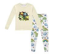 Boys Long Sleeve Pajama Set 2-Piece Outfit Comfortable Sleepwear for Kids Home Daily Wear Spring Autumn Casual Loungewear (Beige, 2T)