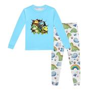 Boys Long Sleeve Pajama Set 2-Piece Outfit Comfortable Sleepwear for Kids Home Daily Wear Spring Autumn Casual Loungewear (Light Blue, 6T)