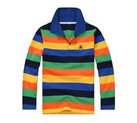 Boys Long Sleeve Pique Polo Shirts Cozy Performance Collared Neckline Comfort Stretch School Uniform Polo Shirt Strip Active Casual Lapel Shirts(Z1-Navy, 13-14 Years)