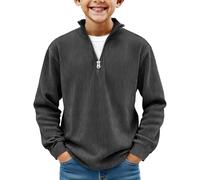 Boys' Long-Sleeve Quarter-Zip Pullover Corduroy Sweatshirt 4-15 Years, Kids Teens Loose Fit Ribbed Jumpers Half Zip Casual Hoodless Stand Collar Tops Spring Knit Sweater
