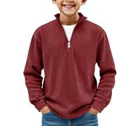 Boys' Long-Sleeve Quarter-Zip Pullover Corduroy Sweatshirt 4-15 Years, Kids Teens Loose Fit Ribbed Jumpers Half Zip Casual Hoodless Stand Collar Tops Spring Knit Sweater