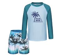 Boys Long Sleeve Rash Vest Kids Two Piece Swimming Costume with Board Shorts Boys Swimsuit Set Age 7-8 Years