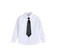 Boys Long Sleeve School Shirts with Tie 9 Years, Kids White Button Down Shirts Casual Classic Collar Dress Shirts Non Iron Durable Regular Fit School Uniform Black