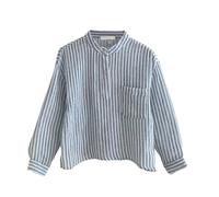 Boys Long Sleeve Shirts Double Layer Cotton Gauze Kids Shirt Mandarin Collar Half Placket Button Striped Tops with Chest Pocket Loose Fit Casual Top for School Days Navy 3 Years