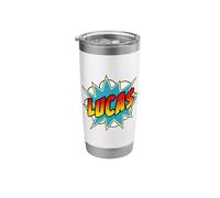 Boys Lucas Name Comic Book Superhero Stainless Steel Insulated Tumbler