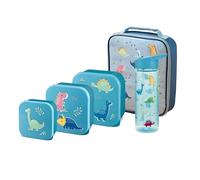 Boys Lunch Bag Set, Dino Straw Sipper, 3 Pack Nested Boxes, Tiny to Tots Unisex Multicompartment Storage School Lunch Food Set, 500ml Water Bottle (Dino Nested Boxes + Lunch Bag + Straw Sipper)