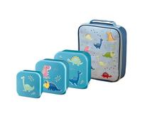 Boys Lunch Bag, Set of 3 Nesting Snack Boxes, Tiny to Tots Kids Set, Back to School, Lunch Box with Multi Compartments, Snack Storage (Dino Nested Boxes + Lunch Bag)
