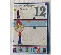 Boys Male Age 12 12th Twelve Twelfth Happy Birthday Now You're 12 Birthday Card White/Multi Boy Carrying Presents Glitter Detail(PH33497)