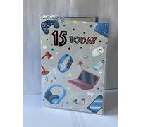 Boys Male Age 15 15th Fifteen Fifteenth 15 Today Birthday Card Grey-Techno Gadgets Foil Detail(VA240B)