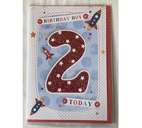 Boys/Male Birthday Boy You're 2 Today Birthday Card Age 2 2nd Two Spaceships Glitter Detail(PRELUDE35047-1)