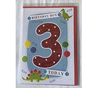 Boys/Male Birthday Boy You're 3 Today Birthday Card Age 3 3rd Three Dinosaurs/Balloons Glitter Detail(PRELUDE35049-1)