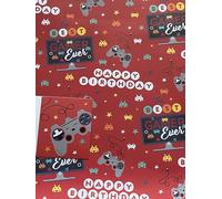 Boys/Male Red-Multi Controller/Monitor/Words Happy Birthday The Best Gamer Ever Gift Wrapping Paper Birthday 2 Sheets+1 Gift Tag(BGC36167-5)