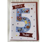 Boys Male You're 5 Today Age 5 5th Five Fifth Birthday Card Pirate Theme Foil Detail(PRELUDE35053-2)