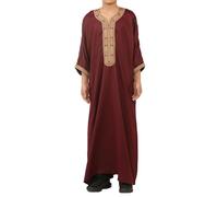 Boys Marron Moroccan Thobe Short Sleeve Gandoura Gold Embroidery Kaftan - Maroon Gold 48