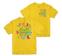 Boys Maths Day T Shirt Roar for Numbers Dinosaur Mathematics Pocket and Large Back Design Educational Tee School Learning Fun, 7-8 Years, Yellow