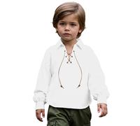 Boys Medieval Pirate Shirt Kids Renaissance Lace up Halloween Scottish Jacobite Ghillie Tops Viking Retro Shirt for Boys Party Clothes (White, 6-8 Years)