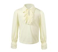 Boys Medieval Ruffled Shirt Long Sleeve Renaissance Plain Top for Kids Classic Victorian Pirate Vampire Gothic Shirts 2026 Beige