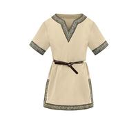 Boys' Medieval Tunic, Children's Cosplay T-Shirts, Costume, Halloween, Renaissance, Viking, Warrior, Knight Tops Wars Fancy Dress for Carnival Beige