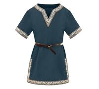 Boys' Medieval Tunic - Short Sleeve V-Neck Kids' Saxon & Viking Costume T-Shirt for School History Days, Halloween, Renaissance, Warrior, Knight (Ages 4-14)