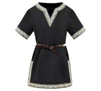 Boys' Medieval Tunic - Short Sleeve V-Neck Kids' Saxon & Viking Costume T-Shirt for School History Days, Halloween, Renaissance, Warrior, Knight (Ages 4-14)