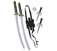 Boys Mens Double Ninja Sword Halloween Fancy Dress Costume Outfit Accessory Toy Weapon Set Kit (One Size) Black