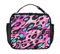 Boys Mens Lunch Bag Water-Resistant Mens Lunch Box Adjustable Shoulder Strap Reusable Lunch Tote Bag for School and Travel Peach Blue Leopard Print